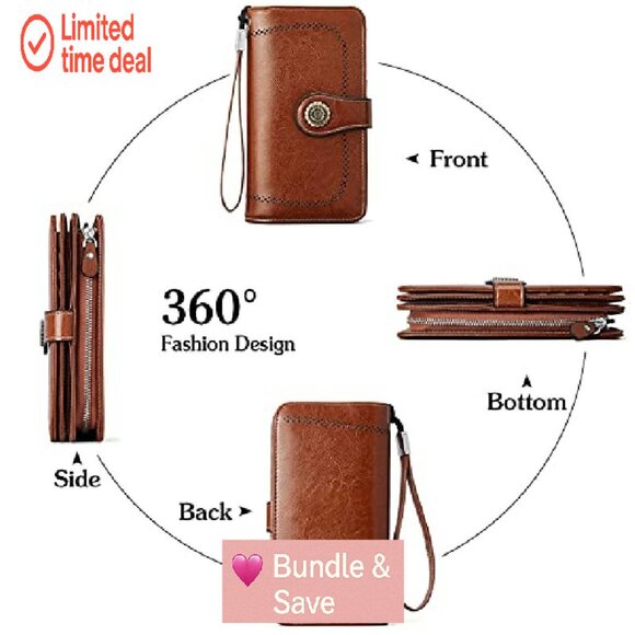 Leather RFID Blocking Wallet with Wrist Strap, 23 Card Slots, Large Capacity - Picture 4 of 8